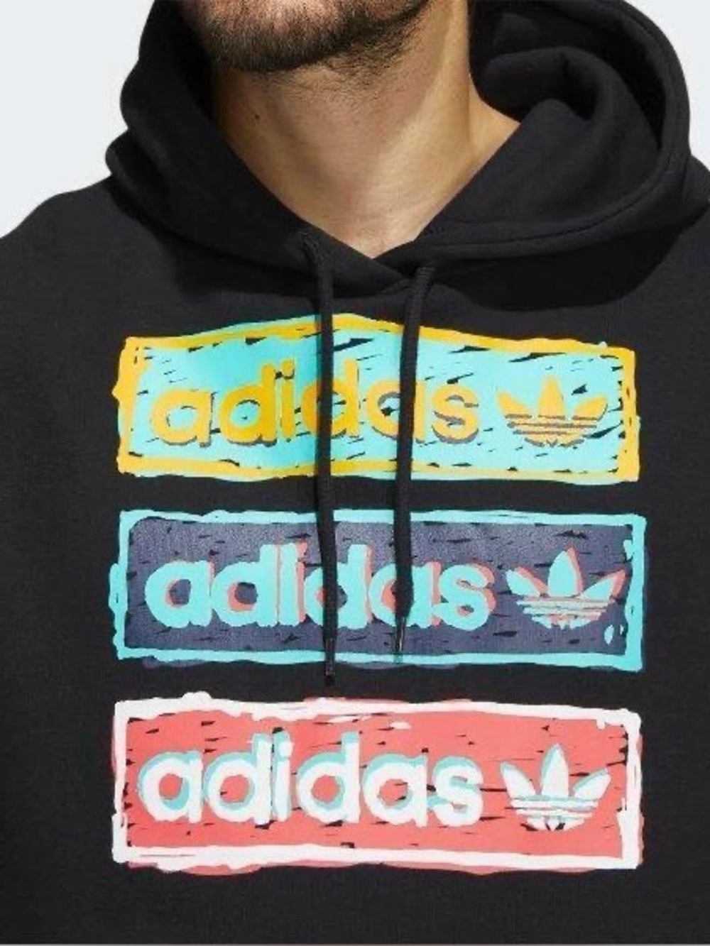 Adidas Originals Men's Tri Linear Black Fleece Hoodie Size Large